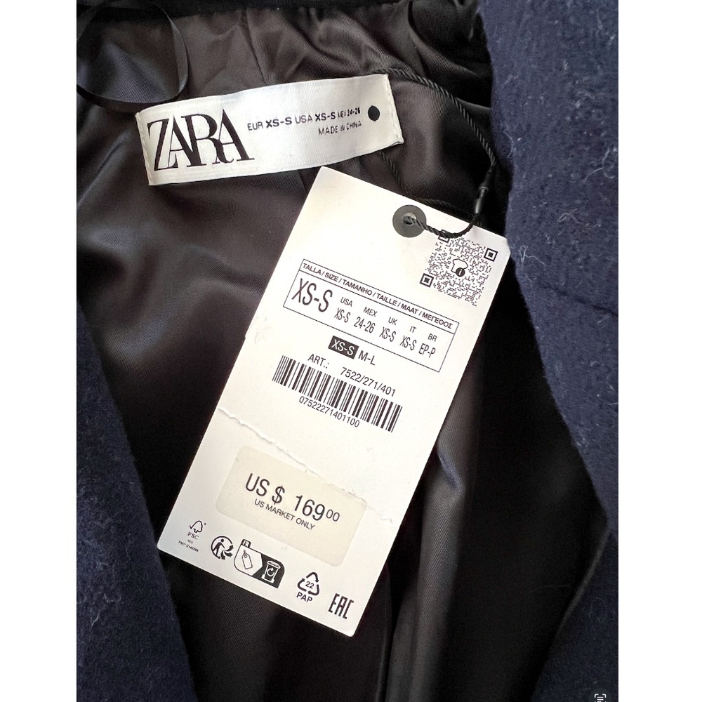 ZARA Oversized Wool Blend Single Breasted Coat in Navy Blue- NWT! - XS/S - Picture 9 of 10